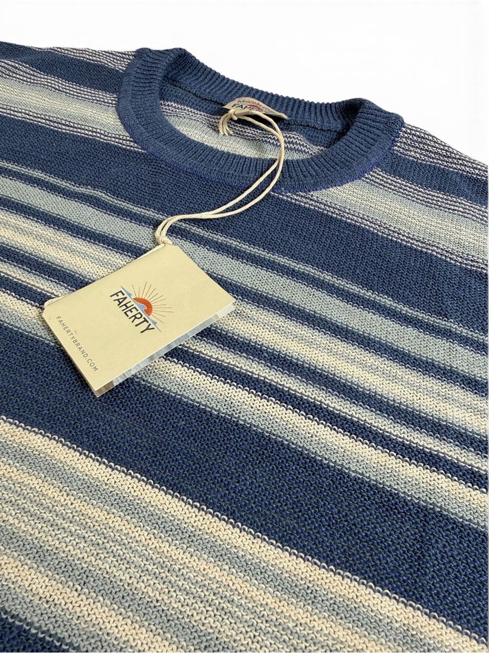 Faherty Cotton Linen Blend Striped Crewneck Sweater Men’s Medium NWT